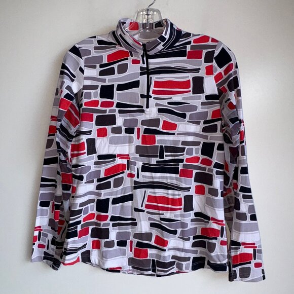 IBKUL 1/4 Zip Mock Neck Golf Top Size Small Long Sleeve Geometric - Picture 1 of 9